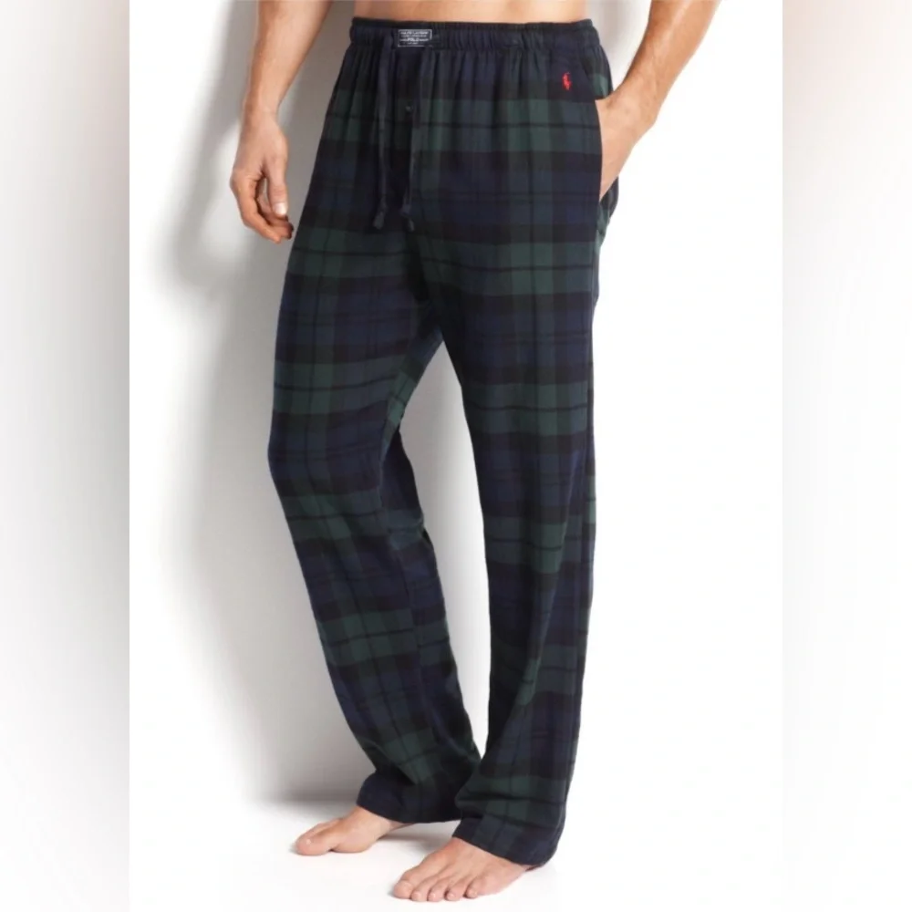 Polo‎ Ralph Lauren Men’s Sz L Green/Navy Plaid Flannel Loungewear Pant